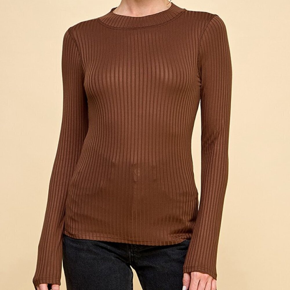 Heart & Hips Long Sleeve Mock Ribbed Stretch Turtleneck Top  - Color Choice